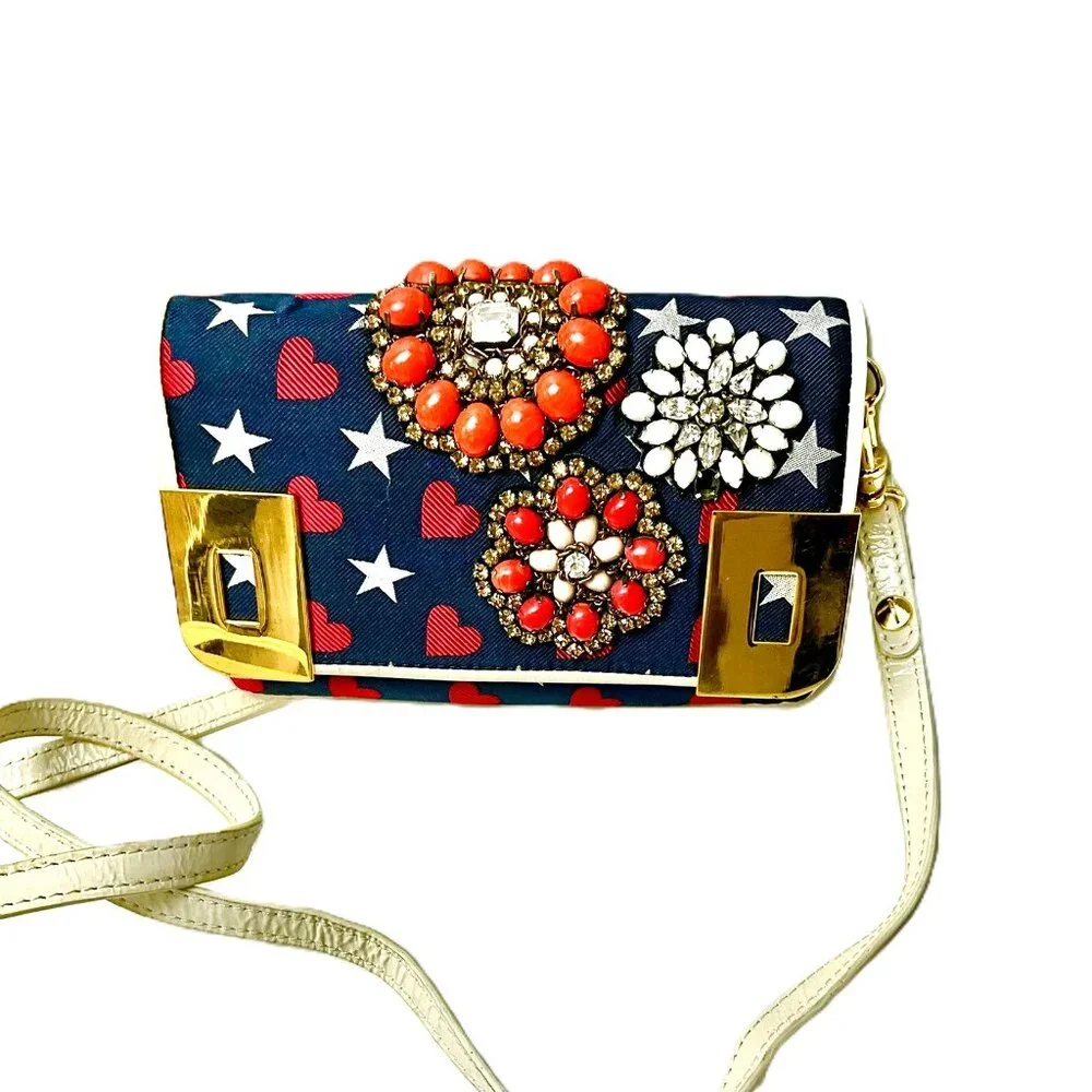 Christian Lacroix Mini Crossbody Bag Wallet Jeweled Hearts Stars Vintage Italy - Picture 9 of 10